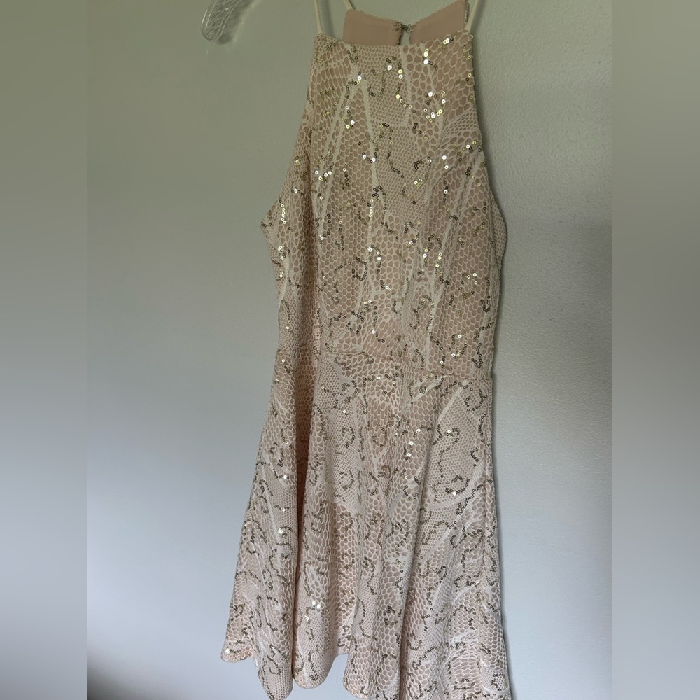 City Studio Cream Tan Halter Gown